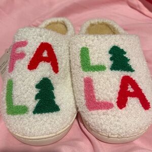 Festive White Slippers with Colorful Letters size 9-10